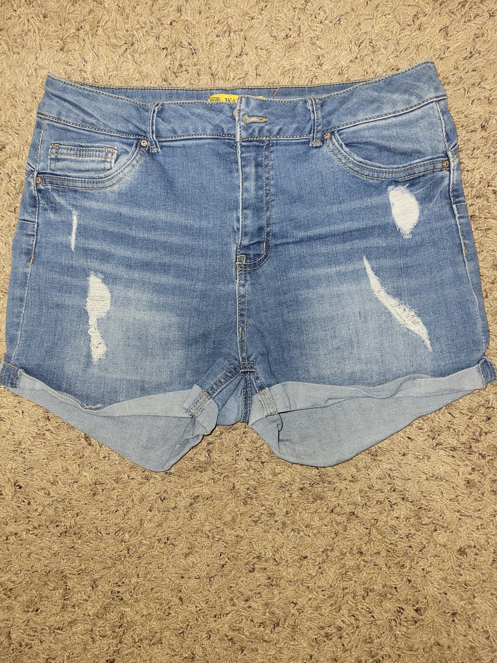 Wax Jean Light Blue Distressed Rolled Hem Denim Shorts